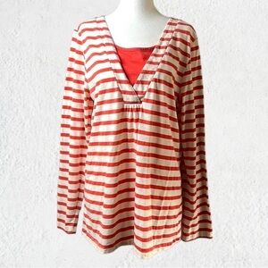 WHITE Stag red and white long sleeve V-neck top with modesty panel size large